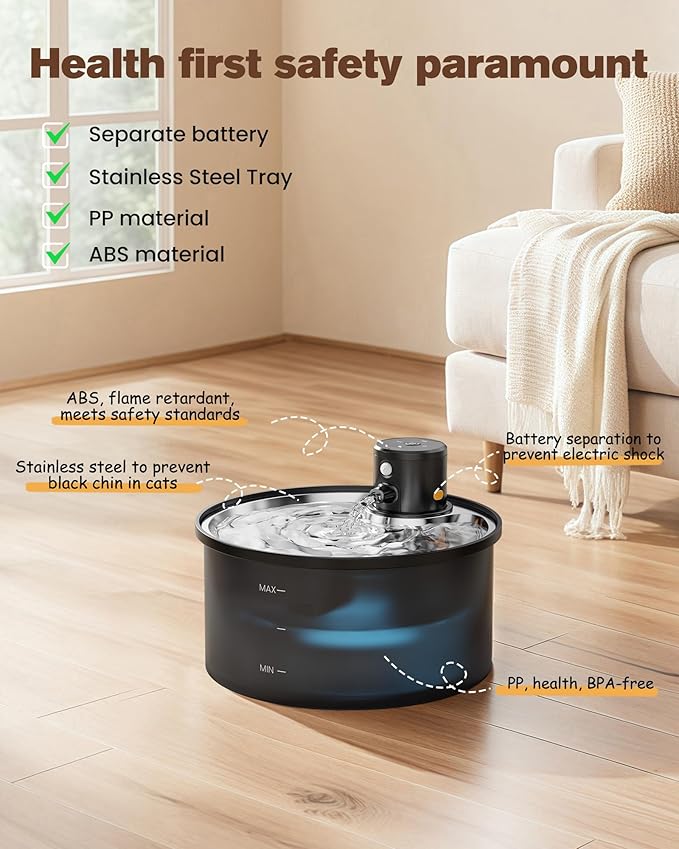 Wireless Cat Water Fountain Cordless: Battery Operated Cat Fountain - 108oz/3.2L Automatic Pet Water Dispenser Rechargeable Drinking Fountains for Cats Indoor with Motion Sensor Multiple Cats and Dogs