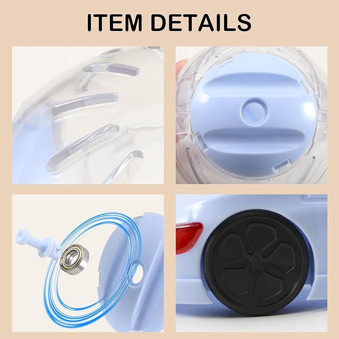 3-in-1 Hamster Ball 4.8 Inch Detachable Hamster Wheel Racing Car Toy