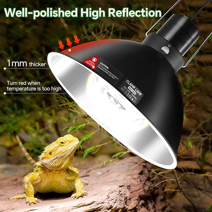 8.5 inch Reptile Heat Lamp Fixture with Thermostat and Timer,Reptile Light Fixture with Dimming Thermostat Max 150W,PID Temperature Controller for UVB Lights,Basking Heat bulbs and Terrariums