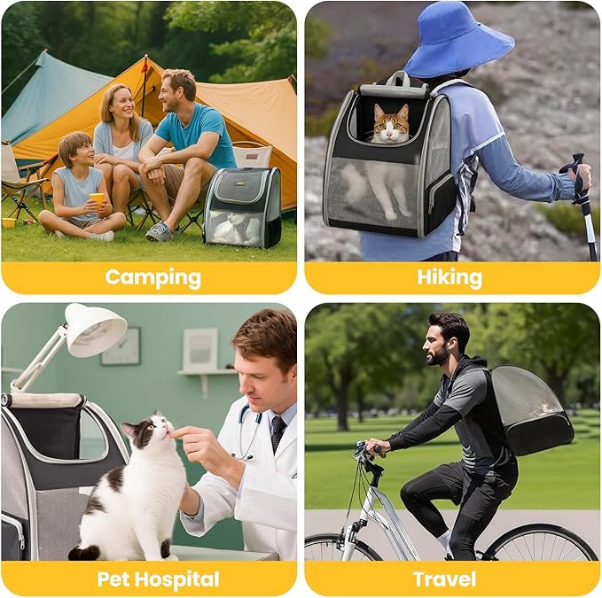 Cat Backpack Carrier for Small Dogs and Cats Fit Up to 15 Lbs,Small Dog Backpack, Foldable with 3-Side Mesh Windows, Pet Carrier for Travel & Hiking Friendly,Gray