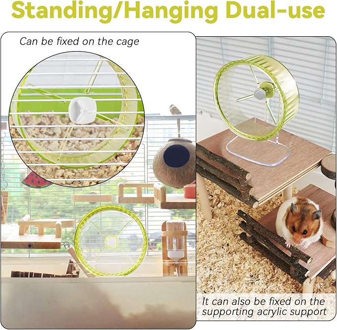9In Hamster Wheel, Adjustable Chinchilla Wheel, Silent Spinner for Dwarf Syrian Gerbils & Mice (9 Inch, Green)