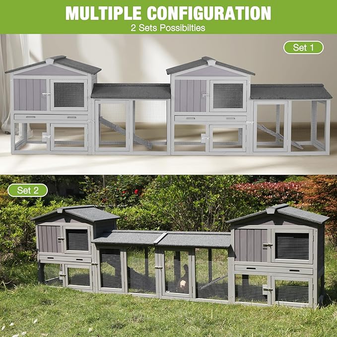 GUTINNEEN Chicken Coop Hen House with Run Outdoor Rabbit Cage Indoor Bunny Hutch with Waterproof Roof Poultry Cage,Rabbit Hutch with No Leakage Pull Out Tray