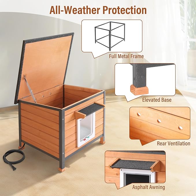 X-ZONE PET Heated Cat House, Extremely Insulated & Weatherproof, Feral Cat Shelter with Heated Pad for Feral Stray Barn Cats and Small Animals (Winter-Ready)