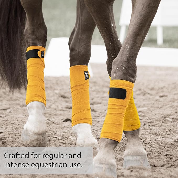 Horse Polo Leg Wraps, 5' Long Fleece Polo Wraps for Horses Set of 4, Horse Leg Bandages Stable Supplies Equestrian Boots Horse Leg Protection Mustard Yellow