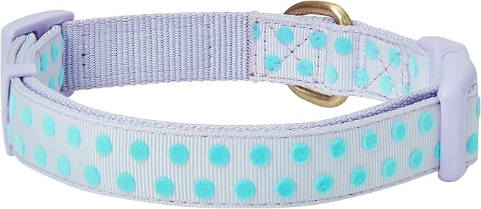 Blueberry Pet Flocking Dog Collar, Small Girl Dog Collar with Silk Flower, Polka Dot Pastel Purple, Adjustable Dog Collars for Small Dogs, 12"-16" Neck, Eco-Friendly Buckles
