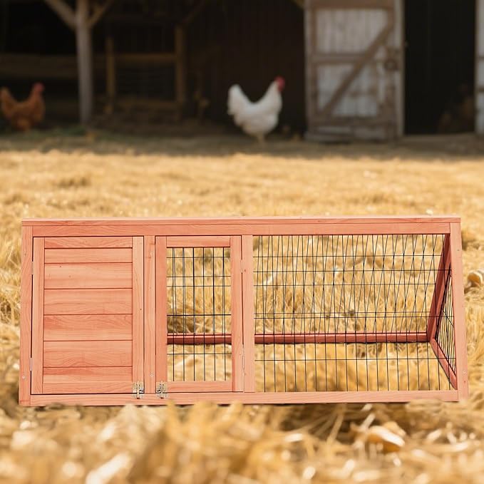 Wooden Chicken Coop, Quail Cage,Small Rabbit Hutch Cage Hybrid - A-Frame Design with Water-Resistant Slanted Roof &Ventilated Wire Run - TenaoVilleux (Natural Wood)