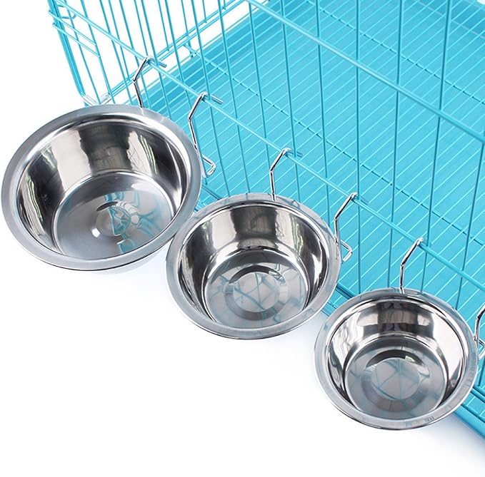 Hypeety Stainless Steel Food Water Cup with Bolt Hooks for Pet Bird Crates Cages Coop Dog Cat Parrot Bird Rabbit Pet (Small,11cm)