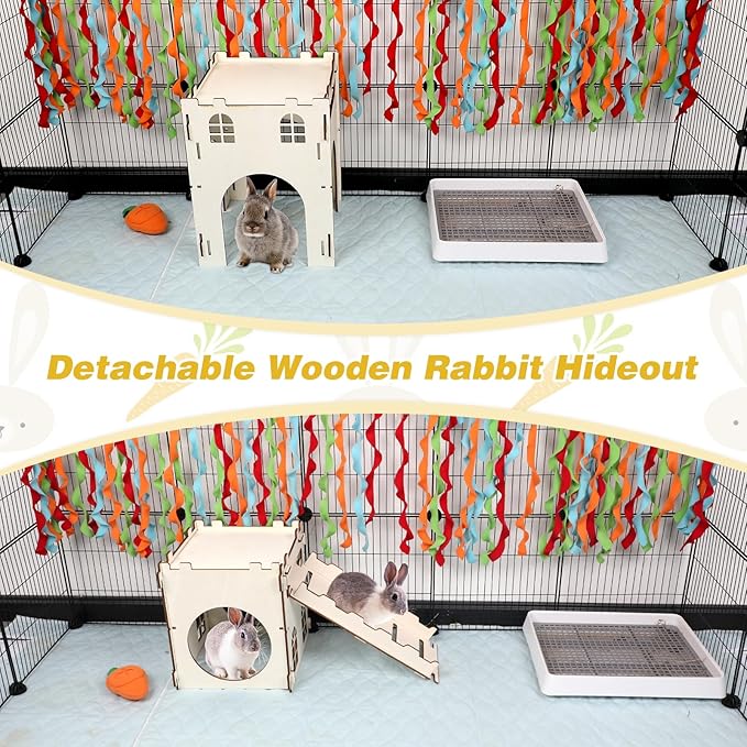 BWOGUE Extra Large Wooden Bunny Castle Hideout Split Balcony for Indoor Bunnies, Multistory Climbing Tower Hideout with Stairs, Ventilated Sturdy House for Rabbits Guinea Pigs and Chinchillas