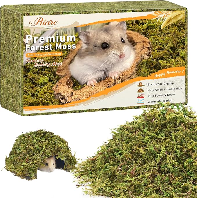 Riare 25QT Natural Hamster Moss Bedding Nesting-Soft Forest Moss Hamster Habitat Reptile Moss for Dwarf Syrian Hamsters, Mices, Gerbils, Reptiles, Small Pets (1.3LBS)