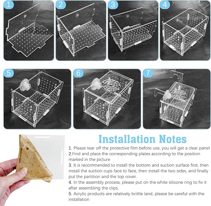 Hamiledyi Acrylic Breeding Isolation Box - Transparent Aquarium Hatchery for Guppy/Shrimp/Small Fish, Safe Nursery Tank with Air Tube & Suction Cups(5.9" × 3.9" × 3.9")