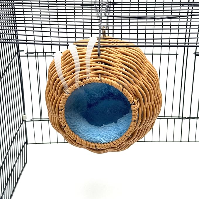 Rattan Bird Nest for Cage,Hanging Parrot Breeding Nesting House Washable Soft Lay Warm Sleep Hut Bird Cage Accessories for Cockatiels Budgerigars Finches Canaries