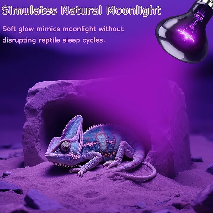 75W Reptile Night Light Bulb, UVA Heat Lamp – Simulated Natural Moonlight Purple Basking Bulb for Bearded Dragon, Lizard, Snake, Turtle, Chameleon, Amphibians, Aquarium & Terrarium Use