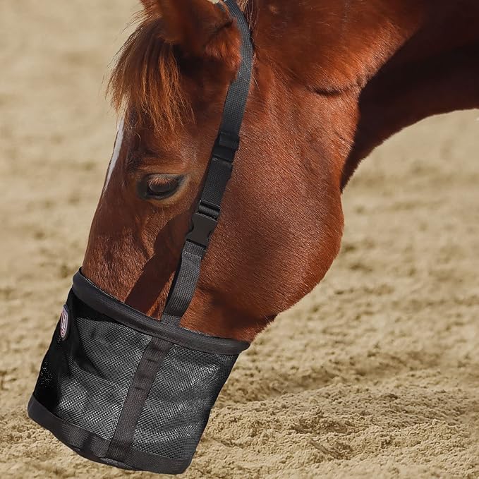 Harrison Howard Horse Muzzle Feed Bag Nylon Mesh Grain Feed Bag with Adjustable Strap Mars Black Small