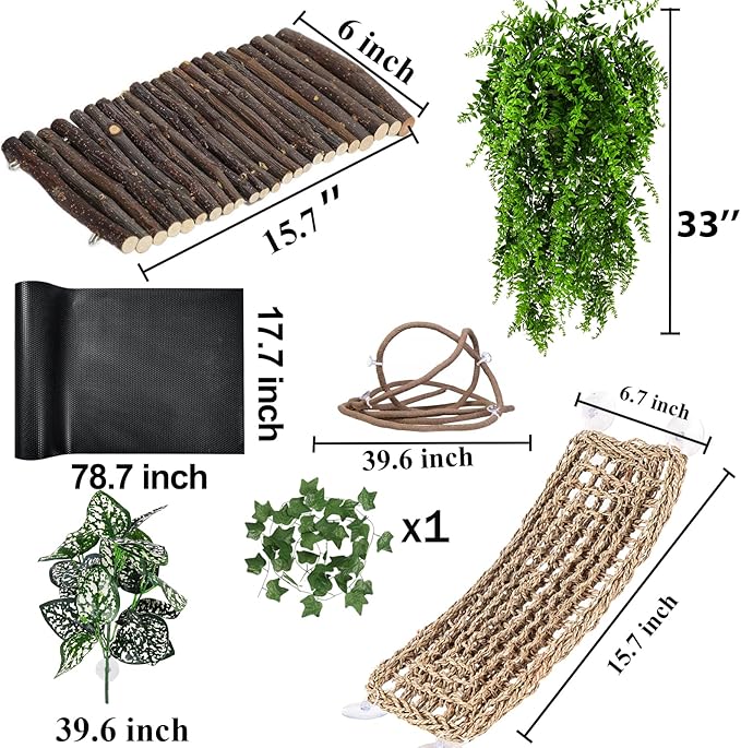 Bearded Dragon Tank Accessories, Reptile Mat Hammock Plants Bridge Jungle Climber Vines Terrarium Decorations for Bearded Dragon Lizard Snake