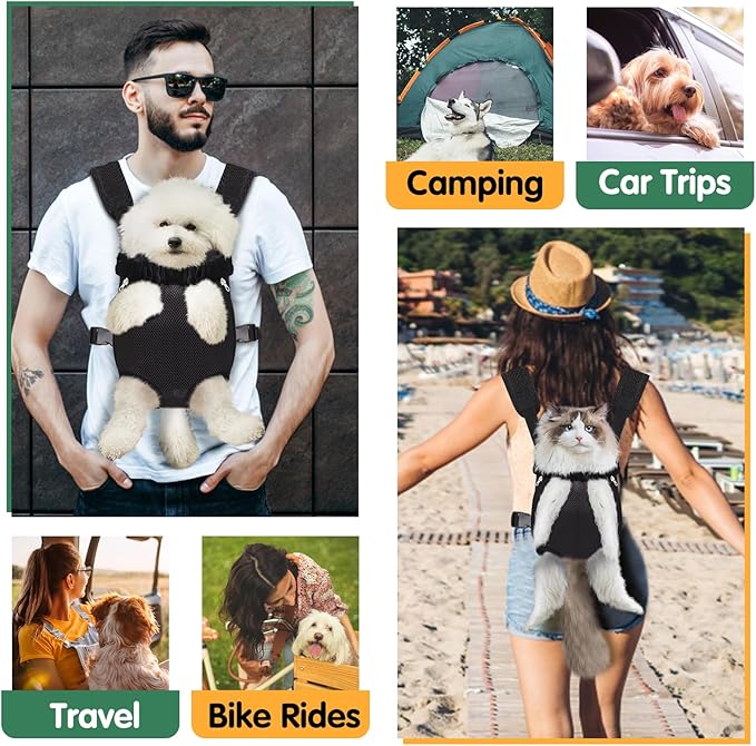 Pet Carrier Backpack, Hands-Free Adjustable Dog Front Carrier Legs Out & Easy-Fit Dog Backpack Carrier for Hiking Camping Traveling Cycling for Small Dogs and Rabbits (Medium, Black)