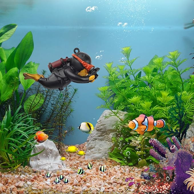 onesimcr Floating Fish Tank Decorations, Aquarium Decorations, Lovely Diver Fish Tank Decorations, Floating Device Fish Tank Accessories,Suitable for All Kinds of Fish Tanks(Black)…