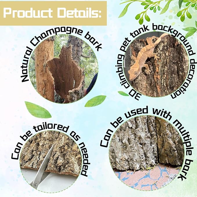 8PCS Cork Terrarium Background 15.7x11.8in Natural Large Cork Bark Backdrop Reptile Climbing Mat Tank Habitat Decor for Spider Lizard Chamelon Turtle Beared Dragon