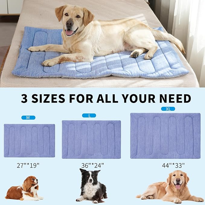 MARUNDA Dog Cooling Mat, 36" x 24" Thicken Waterproof Cooling Mat for Extra Large Dog, Q-MAX>0.5 Ice Cool Fabric-Cool on Contact,Easy Washable Pet Pad in Summer (36" x 24" (L-Crate), Blue)