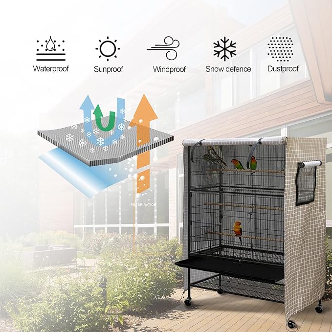 Ymiko Birdcage Cover Universal Windproof Cage Cover with Side Window Light Blocking for Large Bird Cages Hamster Cages Cat Cages Dog Cages (Brown)