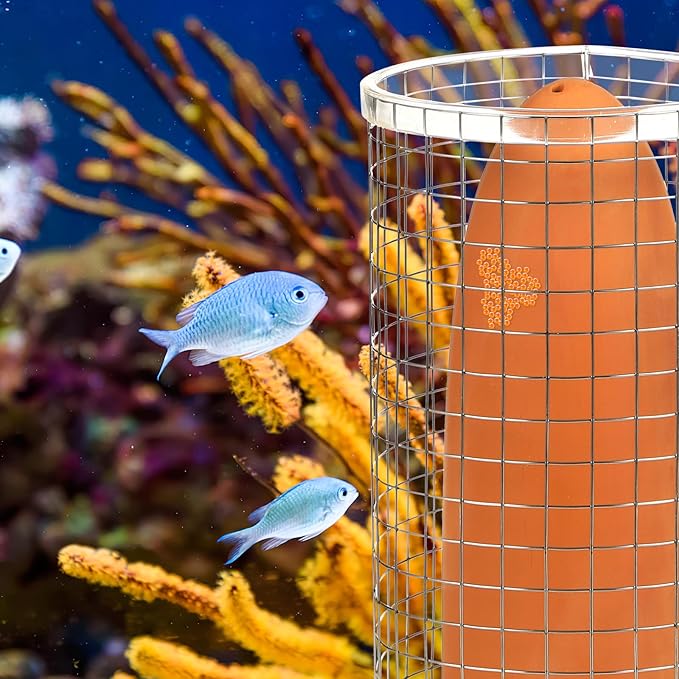 POPETPOP Pottery Clay Discus Breeding Cone: Discus Fish Breeding Cone - Hide Away Caves with Stainless Steel Mesh Cover for Aquarium Landscape Decoration