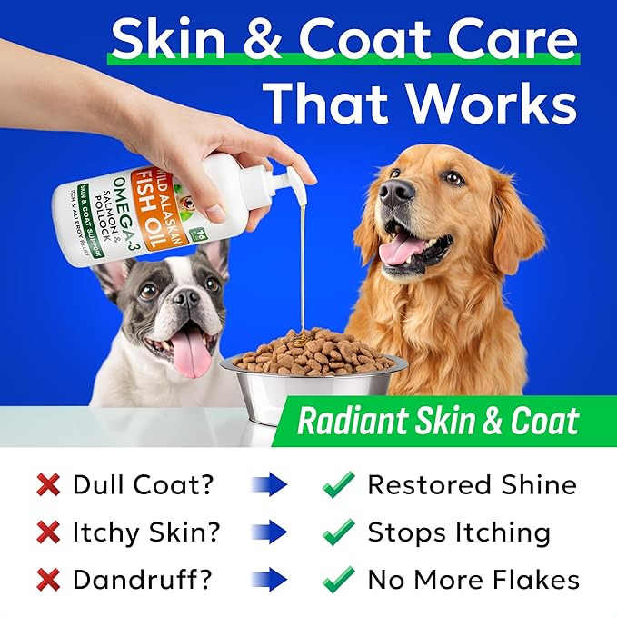 BARK&SPARK Omega 3 Fish Oil for Dogs - w/Wild Alaskan Salmon Oil for Dogs, Fish Oil Liquid Supplement for Pets, EPA+DHA Fatty Acids, Skin&Coat Support - Itch&Allergy Relief, Joint, Immune&Heart Health