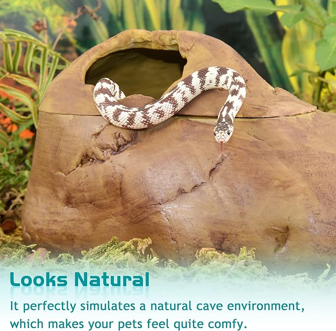 Antidious Snake Hide Cave for Gecko Shedding, Natural Rock Look Hideout, Reptiles Egg-Laying Shelters, Suitable for Maize Serpent, Green Serpent,Rat Snake and Gecko, L Size