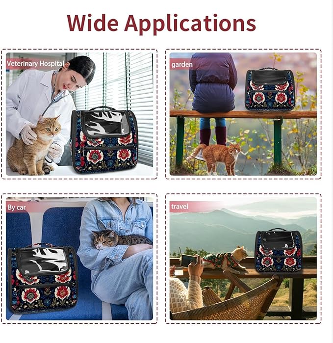 Motifs African Boho Paisley Floral (24) Pet Carrier Airline Approved Soft Sided Portable Cozy Travel Pet Bag, Car Seat Safe Carrier for Cats and Dogs