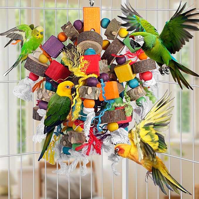 Parrot Toys Prickly Ash Wood 15.7 Inch Natural Material Bird Toys for Medium & Large Parrots Macaw Cockatiels Parakeets Cockatoo Conure Pet Bird Supplies