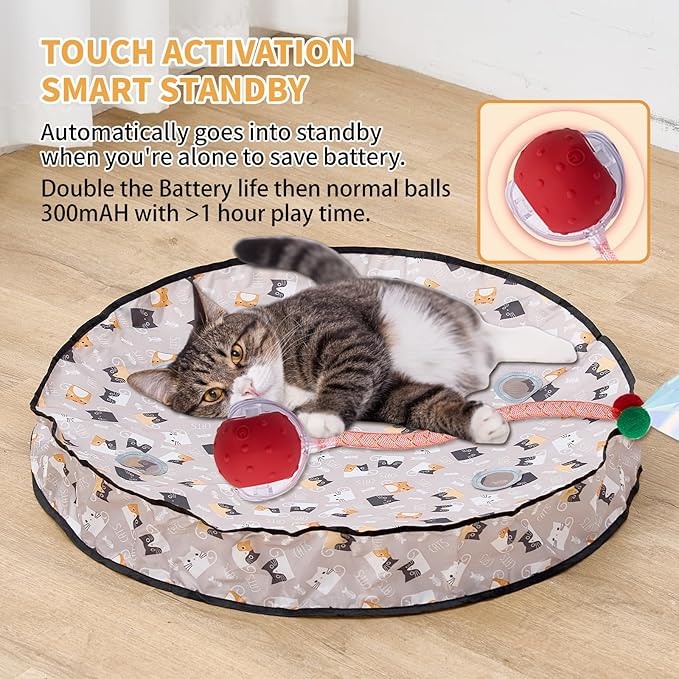 Interactive Cat Toys for Indoor Cats โ Moving Ball Cat Play Mat, Interactive Toys for Cats with Rolling Motion for Exercise, Mental Stimulation & Boredom Relief, Rolling Ball in 28" Playing Mat
