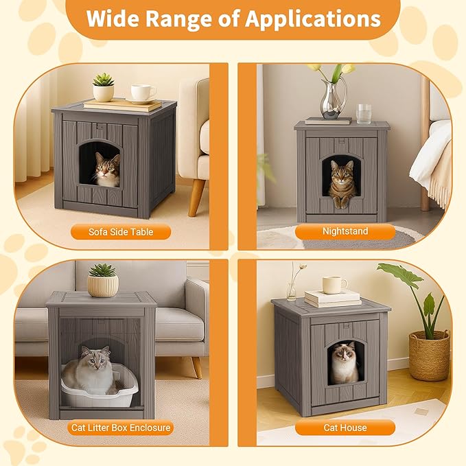 DRATO Outdoor Cat House -Weatherproof Resin Cat Houses for Outdoor Cats, Durable, Easy Assembly,cat igloo outdoor,Durable & Insulated Shelter for Garden, Patio, or Backyard(Grey,18.46*23.62*21.42)