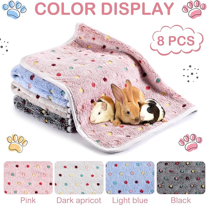 Tudomro 8 Pcs Guinea Pig Blankets Absorbent Washable Animal Fleece Bedding Cage Liners Waterproof Reusable Pet Pee Sleep Mat Pad Cover for Chinchilla Hamster Ferret(Dot,16 x 24 Inch)