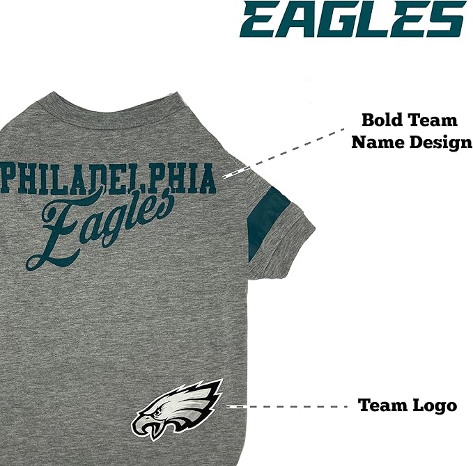 NFL Philadelphia Eagles T-Shirt for Dogs & Cats, Small. Football Dog Shirt for NFL Team Fans. New & Updated Fashionable Stripe Design, Durable & Cute Sports PET TEE Outfit
