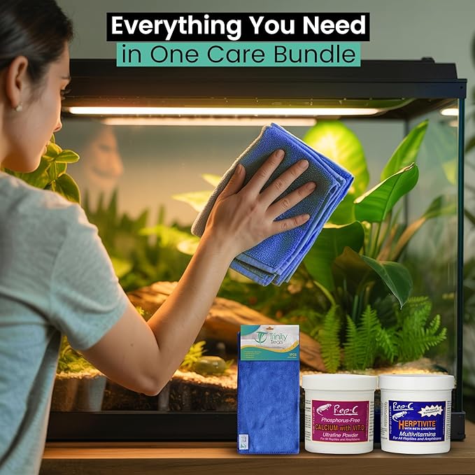 Reptile Calium with D3 3.3 oz. Herptivite multivitamin 3.3 oz. for Reptiles and Amphibians, Including Microfiber Cleaning Cloth (Herptivite multivitamin for Reptiles, Ultrafine Calium Powder with D3)