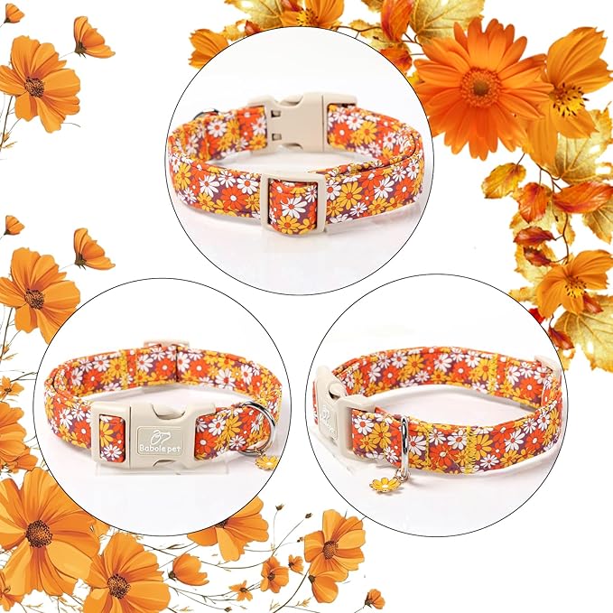 Fall Dog Collar Vintage Daisy Puppy Collar - Hippie Flower Dog Collars Light Comfortable Adjustable Pet Collars for Small Medium Large Girl Boy Dogs M