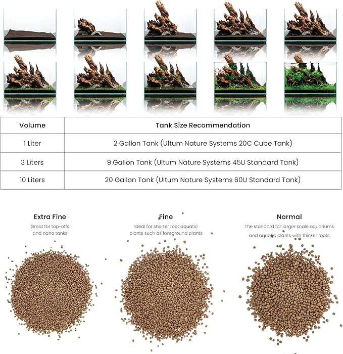 Ultum Nature Systems Controsoil - Freshwater Aqua Soil Substrate for Fish, Shrimp, Live Plant Propagation and Aquascaping - 6.8pH Low Ammonia, Volcanic Ash - Brown, Extra Fine (3 Liter | 6LB)