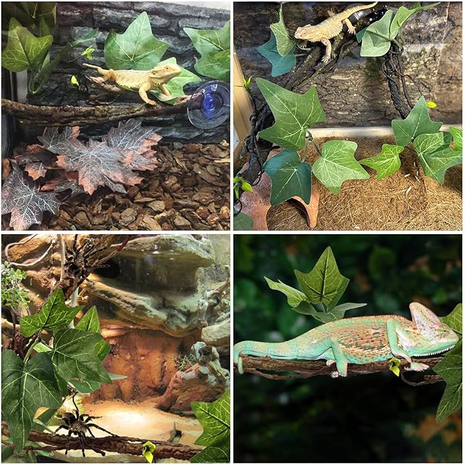 Reptile Climbing Branch Flexible Bend-A-Branch Jungle Vines Terrarium Plant Decoration with Suction Cup for Crested Gecko Chameleon Gecko Snake Tree Frog 2PCS