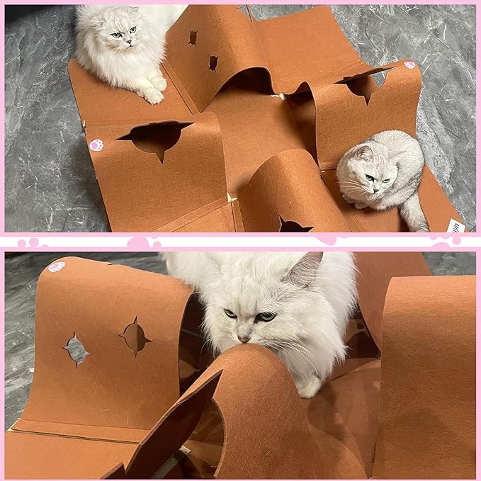 Interactive Cat Tunnel Mat for Indoor Cats, 4-Way Felt Cat Cave with Hanging Ball, Foldable Kitty Play Mat and Hideout, Pet Enrichment Toy for Kittens, Rabbits, Small Pets