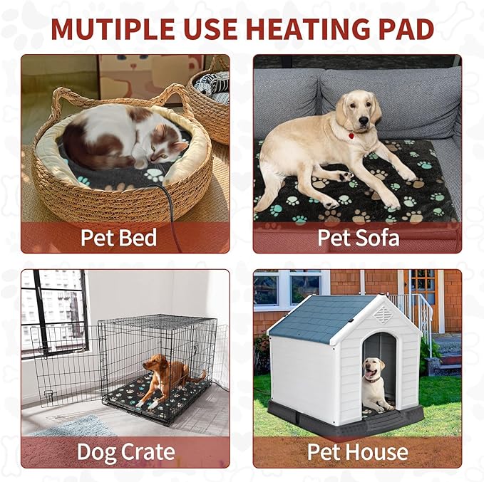 Extra Large Dog Heating Pad 47x30 in with Smart Thermostat Switch and Power Line Protection Tube,Obtained MET and UL Dual Certification,Waterproof Pet Heating Pad for Dogs-Black