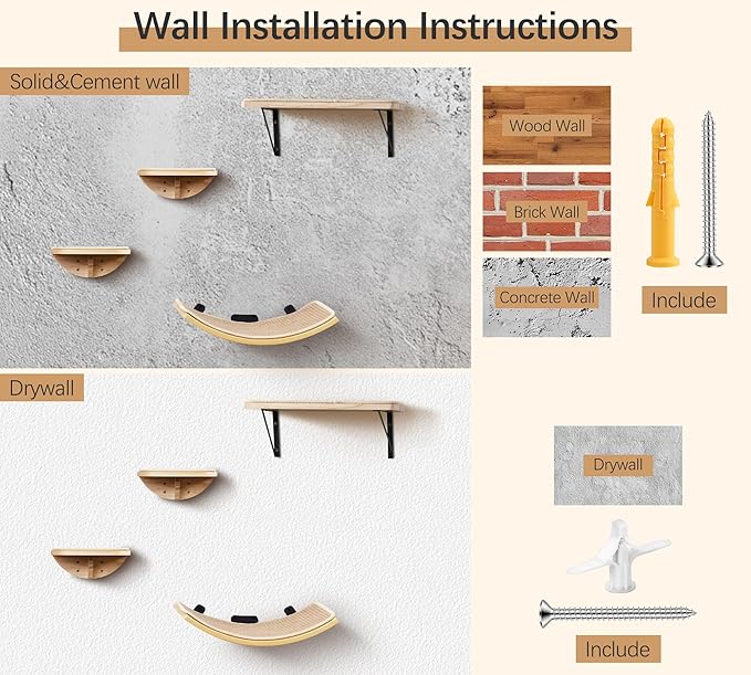 Wall Mounted Cat Steps 2 Pack – Square Wood Cats Shelves with Felt Cushions for Climbing, Jumping & Resting