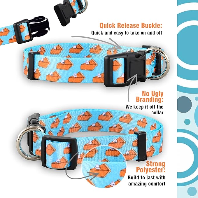 Native Pup Thanksgiving Dog Collar- Fall Collars for Dogs- Autumn Leaf, Turkey, Pumpkin Pie, Holiday Leaves- Girl Boy Puppy- Adjustable for Small, Medium, Large Breeds (Pumpkin Pie, Large)