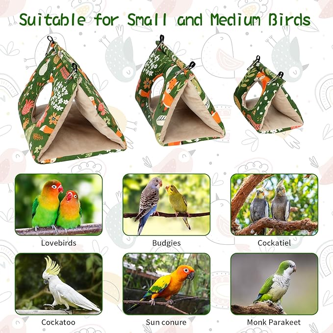 Rypet Winter Warm Bird Nest House - Hanging Hammock Velvet Shed Hut Cage Plush Fluffy Birds Hideaway Sleeping Bed Fuzzy for Parrot Parakeet Cockatiels Budgies Lovebird Small(Green)
