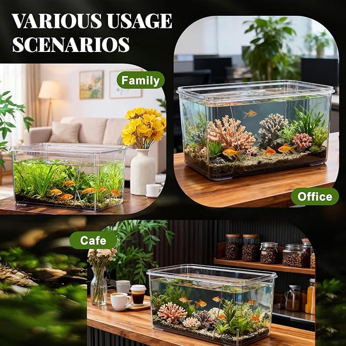 Geelin 7 Gallon Plastic Fish Tank Large Bowl Shatterproof with Crystal Clear Clarity for Terrarium, Flower Vase Centerpiece Gift for Fish Lovers(Square)