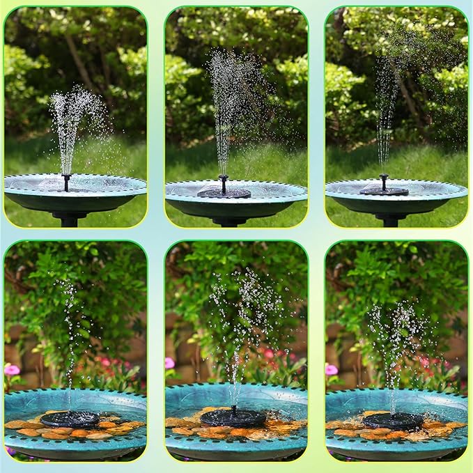 AMZtime Solar Fountain, 2025 Upgraded Solar Water Fountains with 6 Nozzles, Free Standing Floating Solar Powered Water Fountain Pump for Bird Bath, Garden, Pool, Pond and Outdoor
