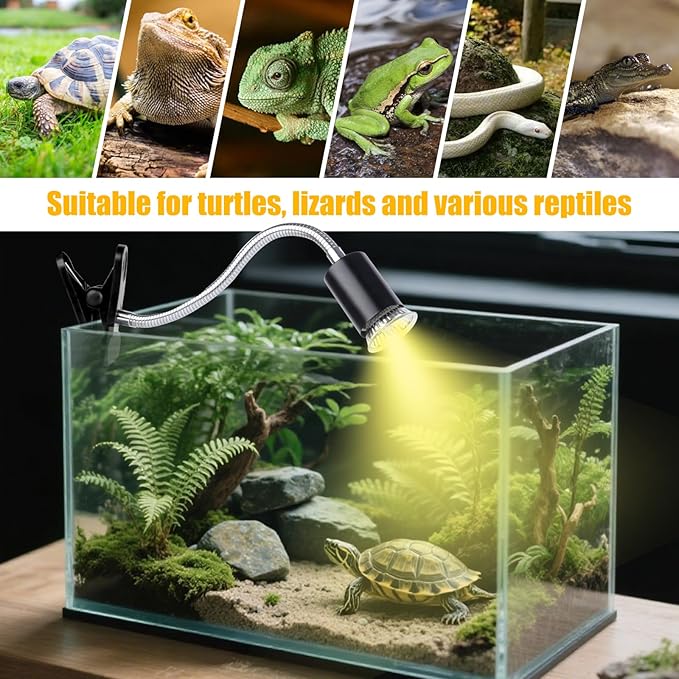 Turtle Basking Light (Cycle Timer), Tortoise Lamp UVA UVB Heat Bulbs -2 Pack 50W, 360°Rotatable Turtle UVA/UVB Basking Heat Light Bulb for Lizard, Beared Dragon