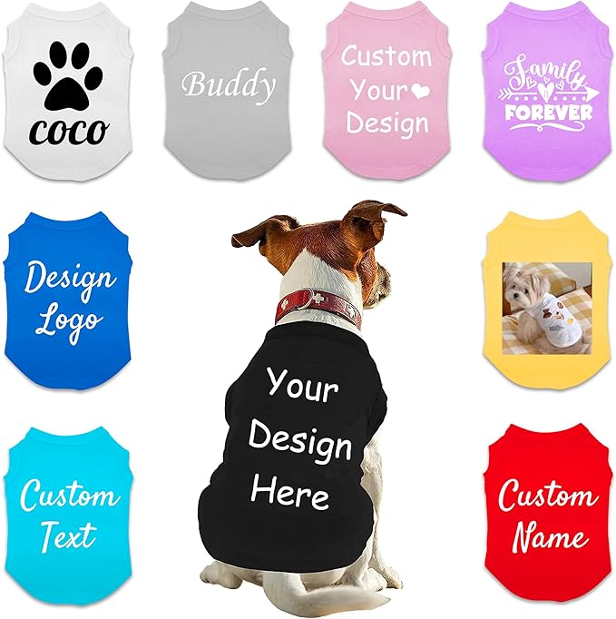 Custom Dog Shirt, Customized Summer Breathable Pullover Pet Outfit Personalized Pet Shirt Customized with Name/Text/Photo/Logo for Pet Dogs Puppy Cats Kitten(Custom Dog Shirt)