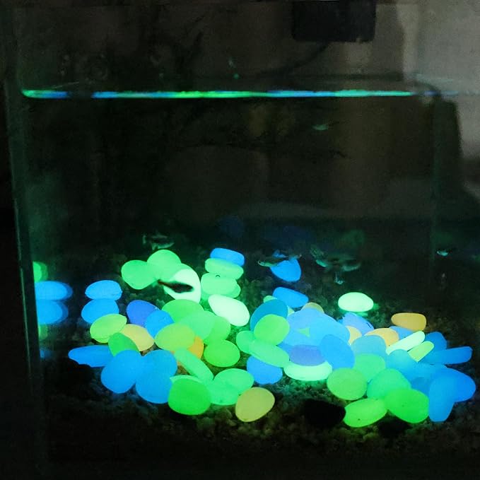 Oubest Glow in The Dark Pebbles/Glow Stones/Glowing Rocks Blue Decor for Garden/Fish Tank/Aquarium/Walkway/Driveway/Plant Pots/Bonsai (200, Multi-Colored)