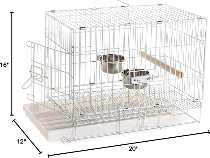 Prevue Hendryx Travel Bird Cage - Short Term Travel Cage, Carrier for Small Birds, Ideal for Small Conures, Parrots, Cockatiels, Parakeets, Includes Bowls and Perch - White