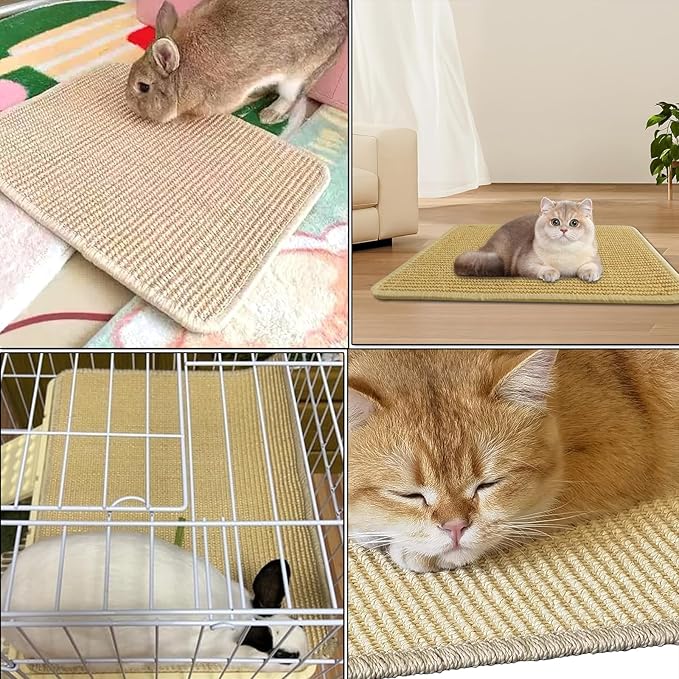 KABASI 2PCS Rabbit Scratcher Mat, Natural Bunny Chew Toys Scratching Pad for Nails Teeth Care, Small Animal Cage Mats Bedding Sleeping Nesting Toys, Sturdy Bunny Grinding Claw Boards, 16x12 in