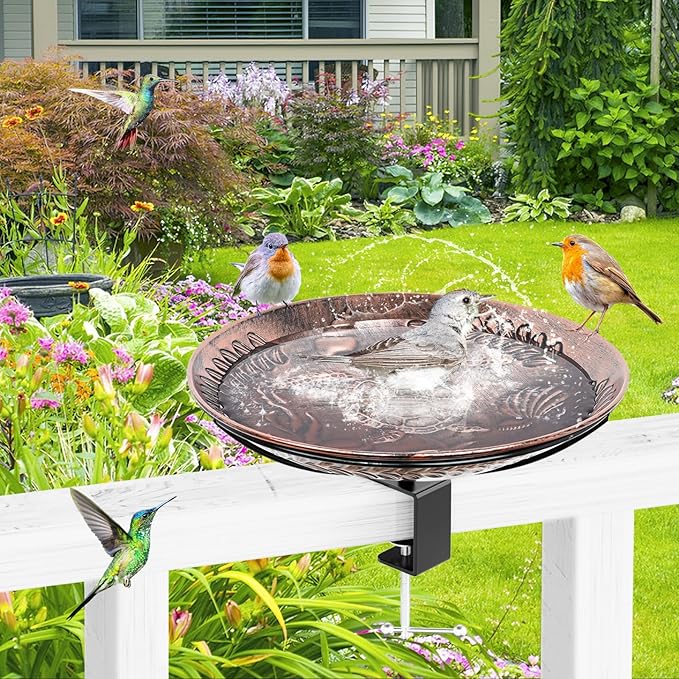 Deck Mounted Bird Bath for Outside, Detachable Birdbath Bowl with Sturdy Clamp, Outdoor Bird Baths Bowl for Attracting Birds Garden Yard Decor (Vintage Copper Turtle)