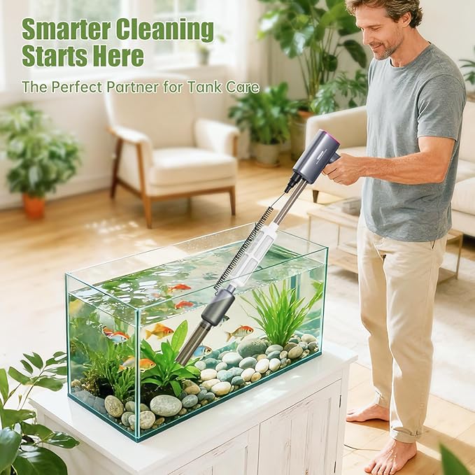Cordless Aquarium Gravel Cleaner Vacuum: 6-in-1 Electric Fish Tank Cleaner, Rechargeable & Strong Suction Automatic Water Changer, Touch Control, Fits 5–150 Gallon Tanks